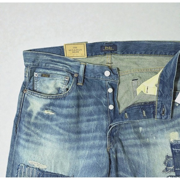 Polo Ralph Lauren Sullivan Slim Distressed Patchwork Jeans 34x34 NWT - Picture 3 of 10